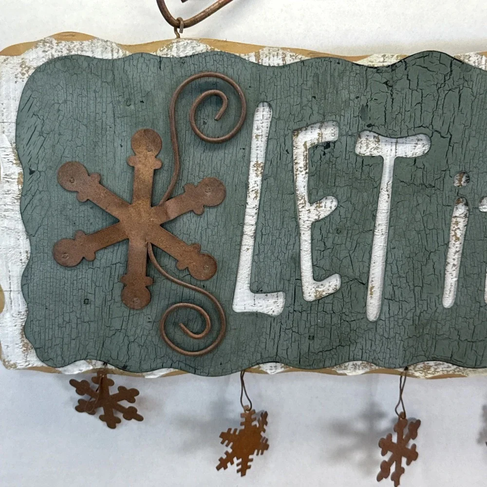 Let it Snow Hang Wood Shelf Winter wall decor rustic primative 3d rustic 18